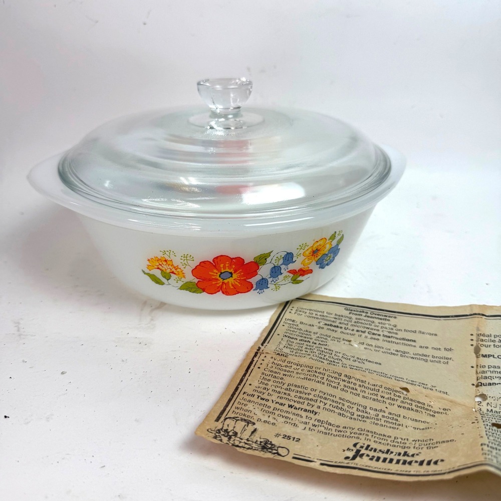 Glasbake Jeannette Rainbow Garden Wildflower 2qt Casserole Dish Lid J514 Manual